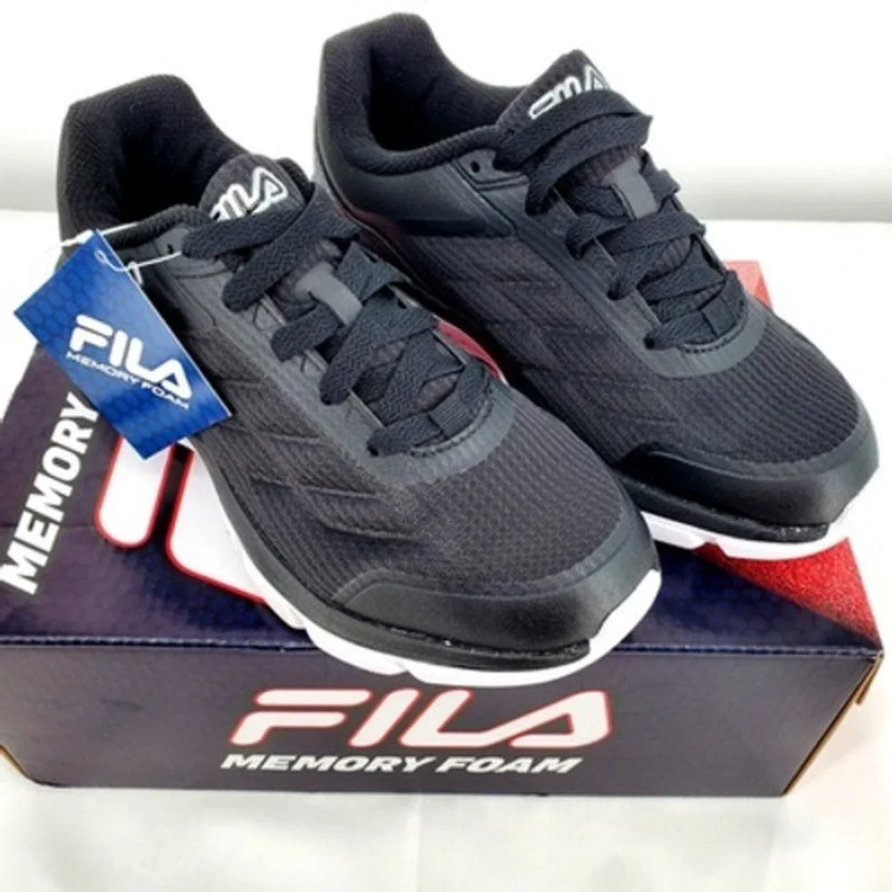 Fila Memory Core Foam Running Sneakers Womens 8.5 Black White‎ Lightweight New